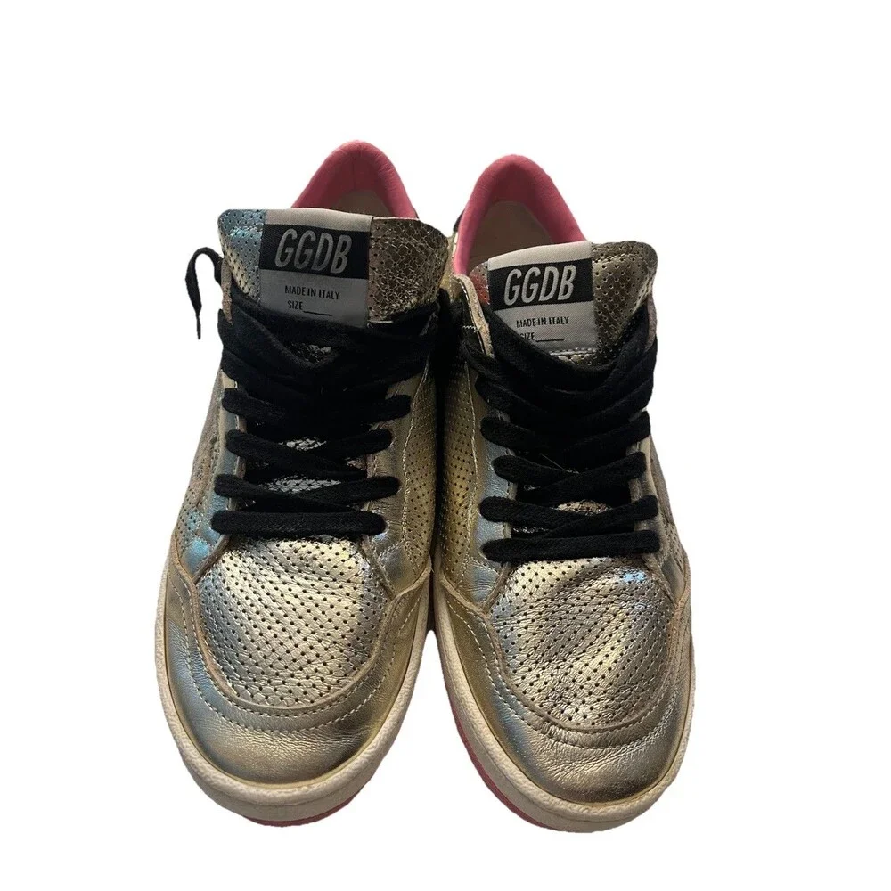 Golden Goose Gold Ballstars Leather Gold with Pink Trim  Size 37/7 - Picture 2 of 13